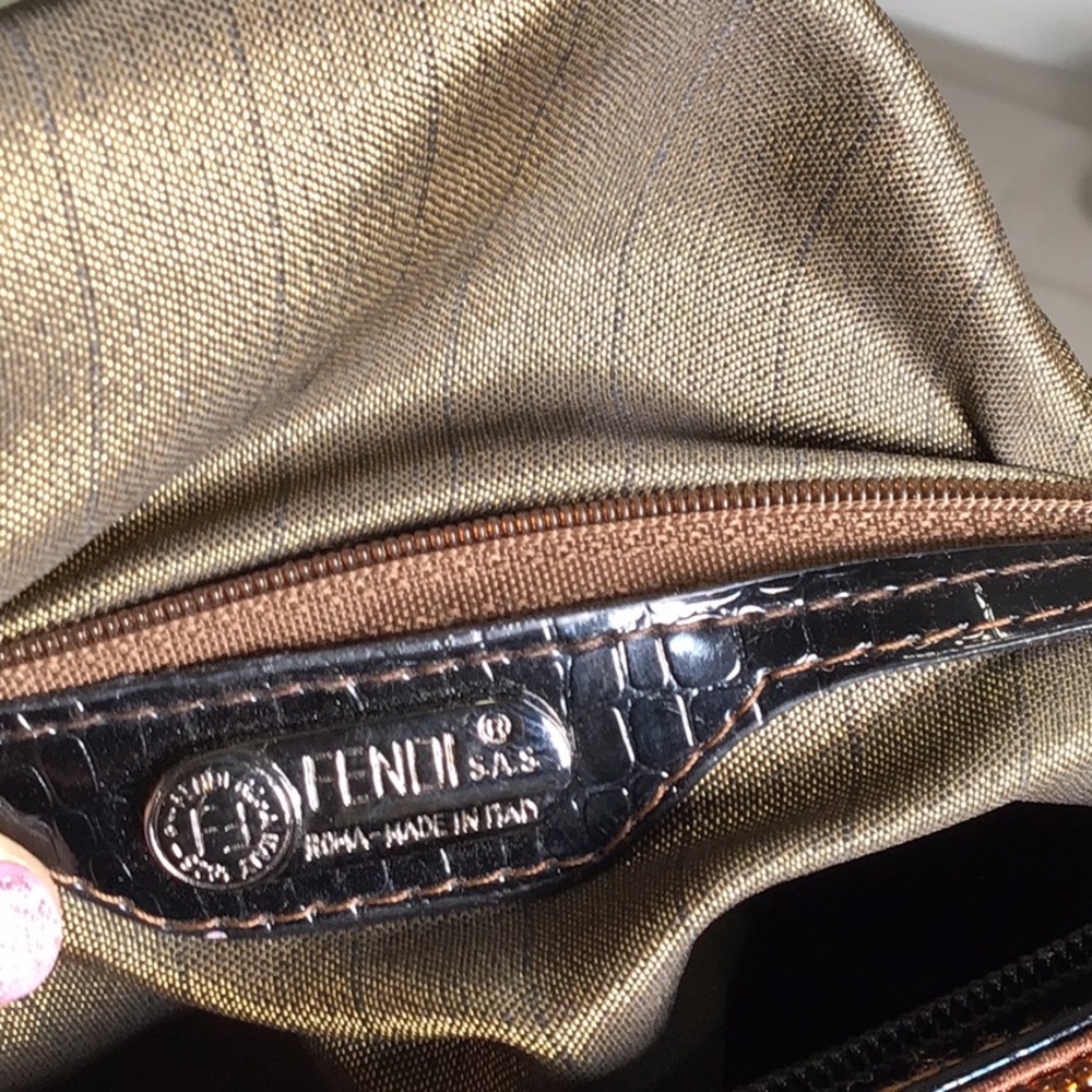 FENDI Limited Edition Beaded Tote  Handbag w/ Crocodile Embossed Patent Leather - Picture 11 of 15